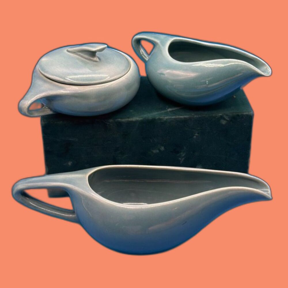 Laurel of California Vintage Pottery Ceramic Green Lot Gravy Boat Creamer Sugar